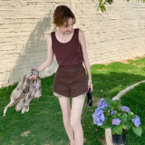 【现货】2026新款夏季格纹衬衫短裤3件套005-682-P150-K218，女装套装/套裙，浙宝005