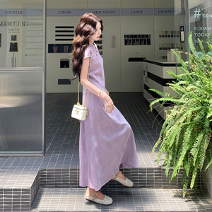 【新款】新中式紫色缎面提花旗袍连衣裙女  519-P145-K238图片