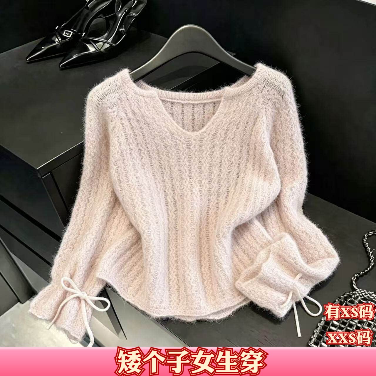 秋装155cm女装矮个子XXS女生搭配针织毛衣长袖v领打底衫打底衫女