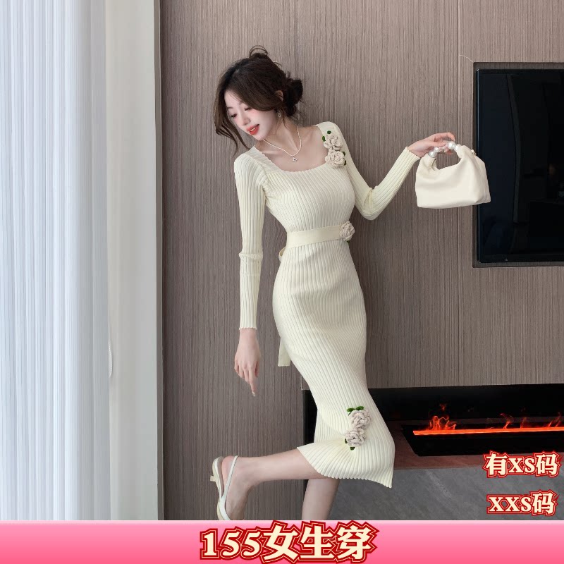 150-155cm小个子加小码女装秋装显高针织连衣裙长袖时尚百搭包臀