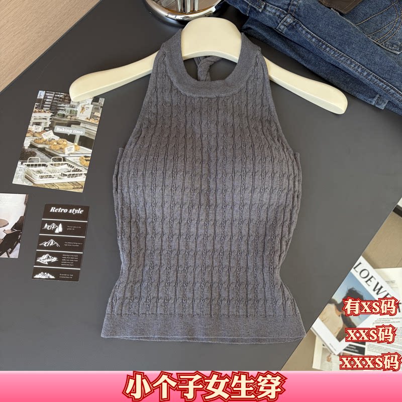 秋装女装150cm小个子显高XXXS加小码纯色挂脖背心带胸垫无袖打底