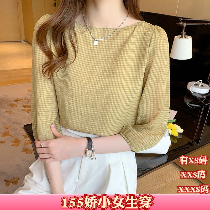 夏装加小码女装150cm显高XXXS矮个子2026小衫一字领灯笼袖雪纺衫