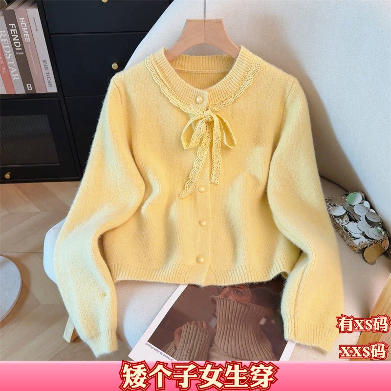 女装秋装150cm显高加小码矮个子XXS蕾丝针织开衫打底毛衣长袖上衣