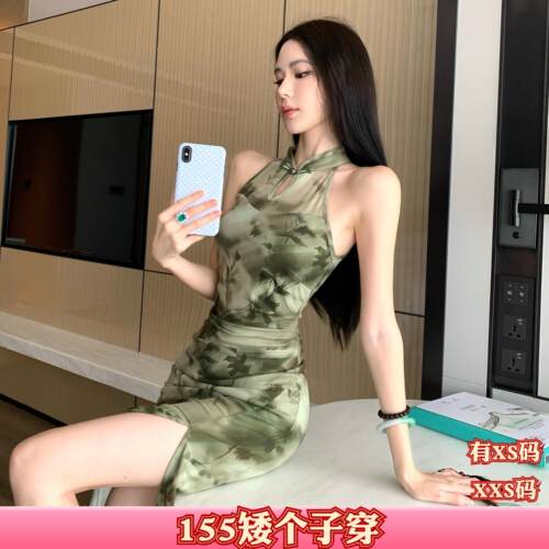 秋装加小码女装150cm新款XXS矮个子无袖挂脖旗袍时尚裙百搭连衣裙
