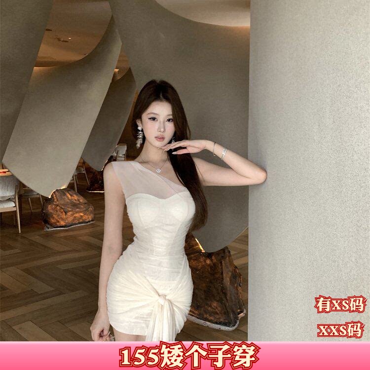 秋装150cm女装XXS加小码矮个子显高辣妹斜肩包臀连衣裙时尚百搭裙