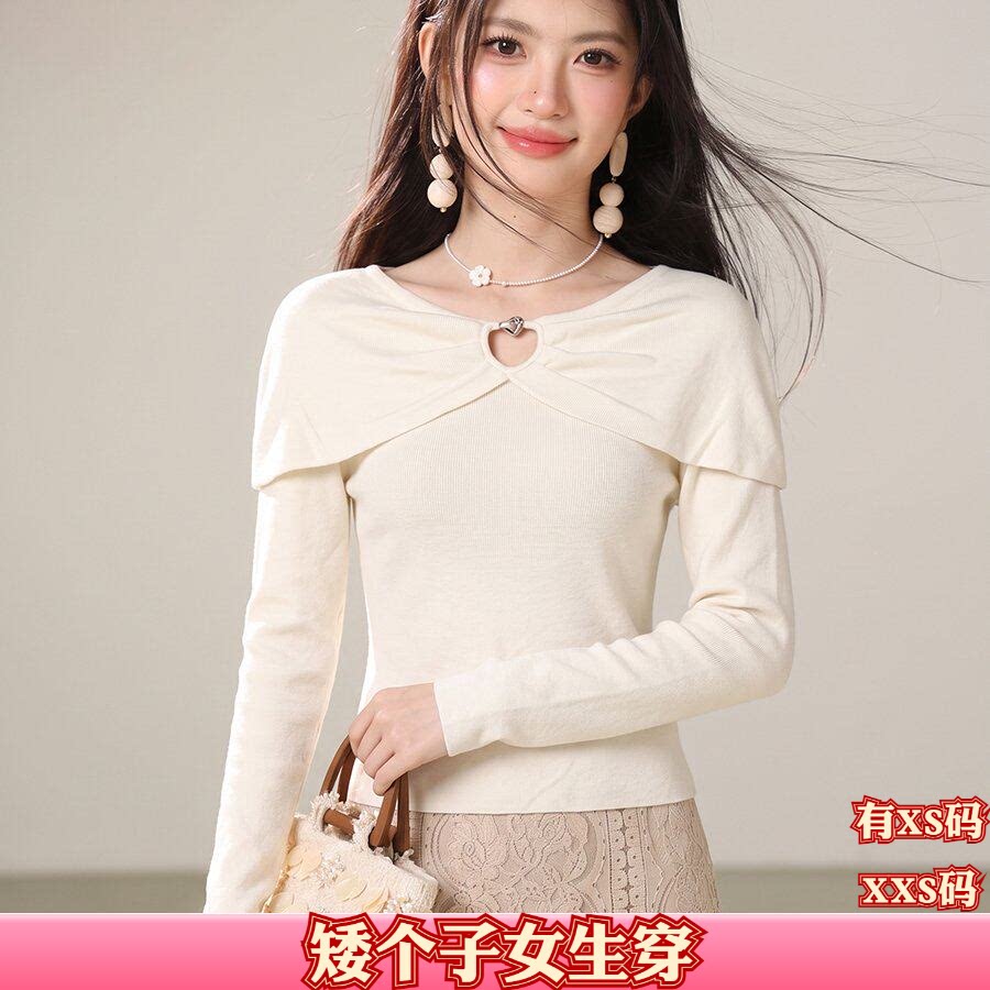 女装秋装加小码XXS矮个子150cm显高镂空长袖T恤百搭收腰打底上衣