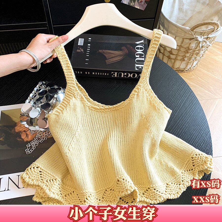 秋季155cm矮个子150新款XXS女装吊带背心镂空花边马甲打底衫上衣