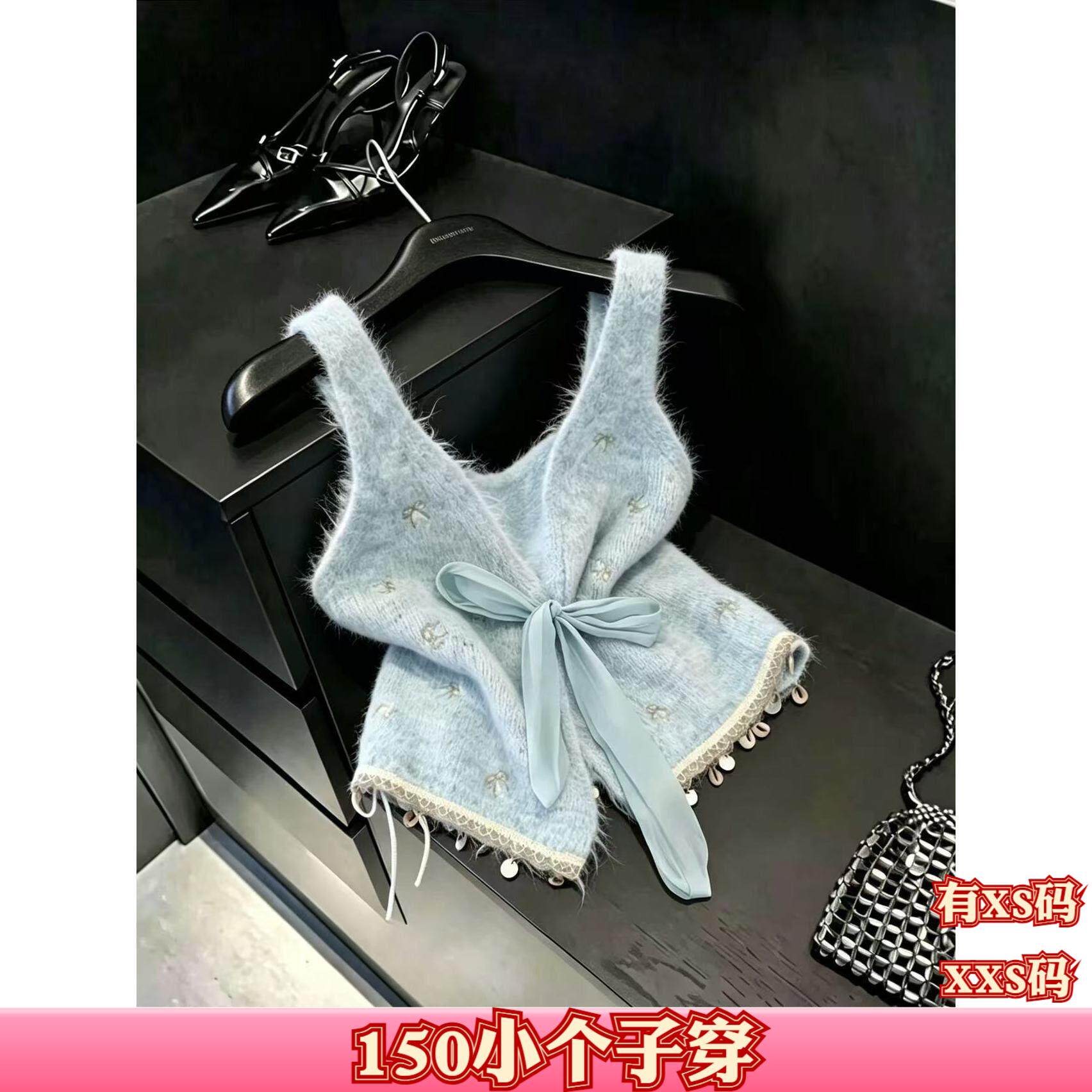 155cm小个子秋季XXS显高150女装下摆流苏设计刺绣针织背心女毛衣