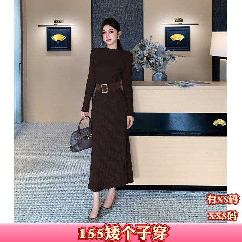 秋装女装矮个子150cm显高加小码XXS针织连衣裙长袖时尚百搭裙收腰