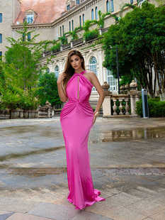 欧美风性感编织镂空露背连衣裙女气质名媛晚宴party礼服鱼尾长裙