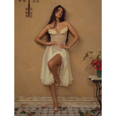 法式高级感网纱拼接吊带连衣裙女