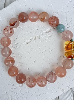 天然冰飘南红蜜蜡小熊海纹石手串生日礼物送闺蜜朋友