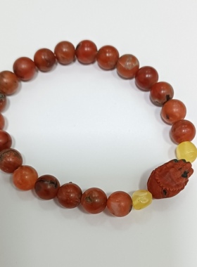 天然8mm铁皮包浆南红玛瑙佛手蜜蜡手串女款小众设计感高级手链