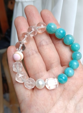 天然天河石白水晶珍珠手链女款单圈水晶手串小资手链女款