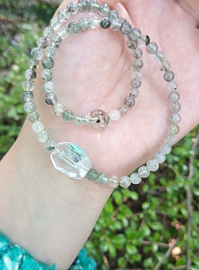 过香炉天然绿幽灵 5mm 双圈水晶上岸手串