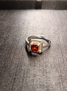 天然芬达石榴石S925银镶嵌戒指女款轻奢小众设计感高级指戒