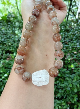 天然大颗粒13mm千层幽灵爆花白水晶轻奢小众设计感高级项链锁骨链