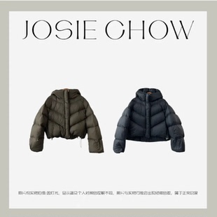 JOSIE CHOW【褐色/黑色】短款带帽休闲羽绒服。JC836302