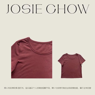 JOSIE CHOW【铁锈红】显白正肩小圆领短袖T恤。JC870218