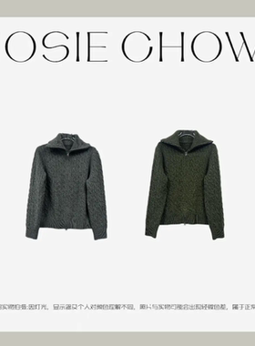 JOSIE CHOW【绞花】女经典休闲翻领拉链温暖羊毛开衫LA291013
