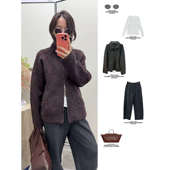 JOSIE JC464513 冬日温暖文艺复古腔调绵羊毛开衫 CHOW 夹花紫