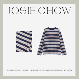 拼接老钱风 JOSIE HA621183 长袖 条纹秋冬T恤套装 CHOW 三色条纹
