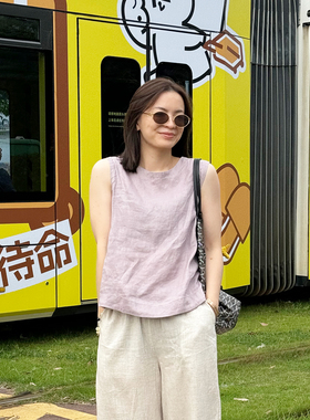 JOSIE CHOW【老钱风】夏季新款汉麻背心宽松短款无袖上衣JC431611