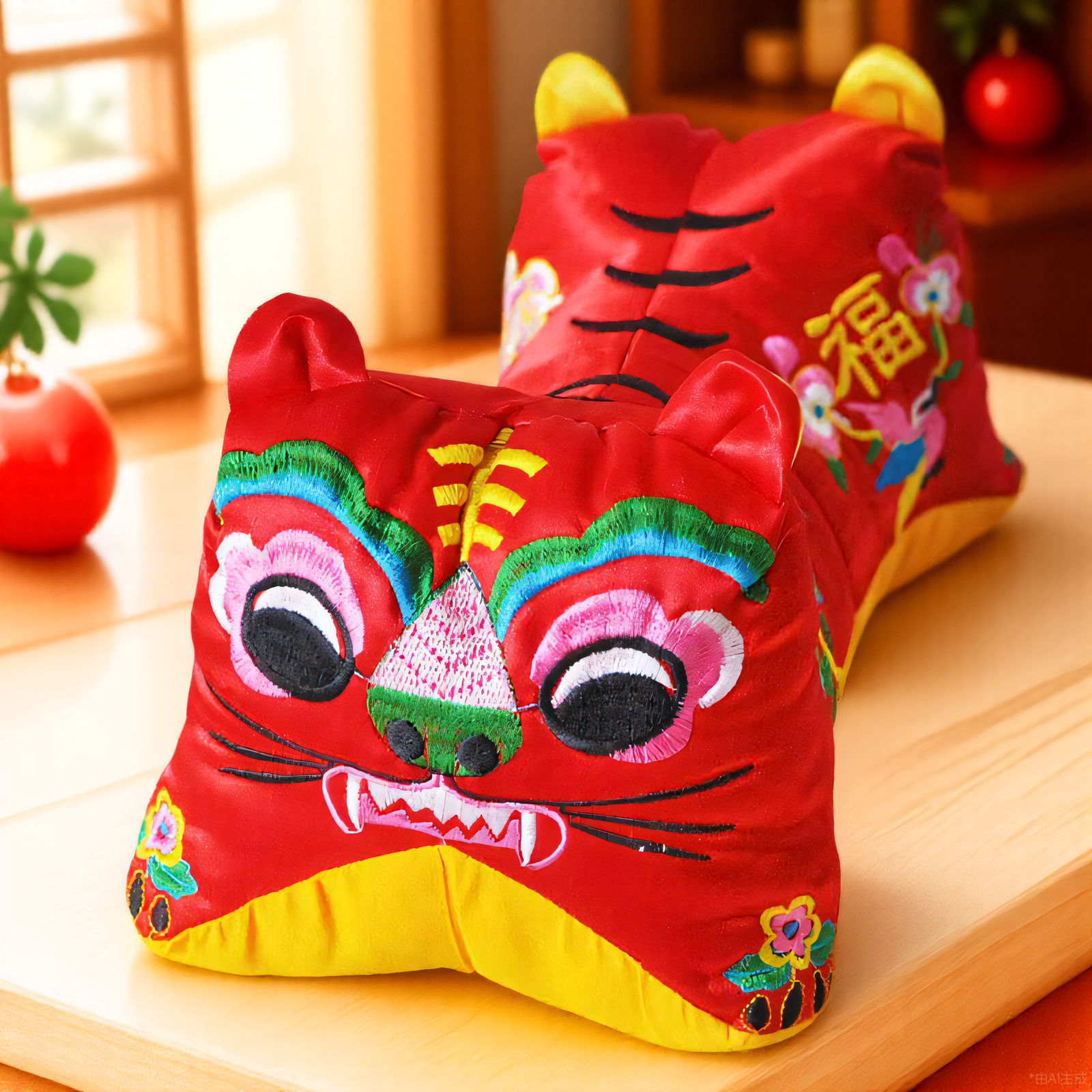 传统刺绣双头布老虎抱枕虎头靠枕