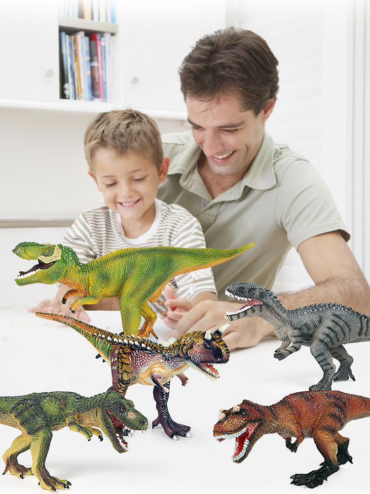 대형 부드러운 플라스틱 공룡 장난감 부드러운 면으로 채워진 플라스틱 티라노사우루스 케라토사우루스 알로사우루스 깃털 왕 아크로칸토사우루스 모델