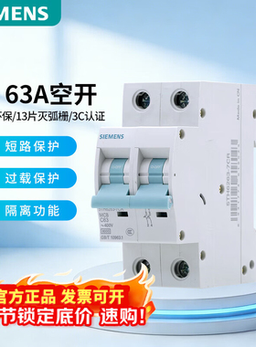 西门子断路器配电箱总开关2P63A家用空气开关40a双进双出C45总闸