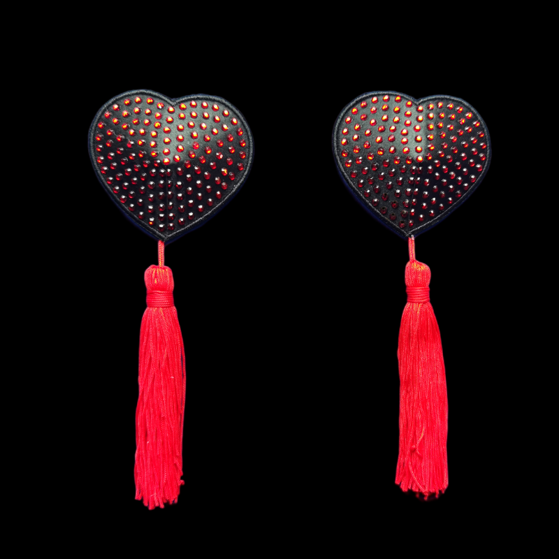 chilirose性感黑色硅胶乳贴红色桃心形亮钻内衣配件火辣少女流苏