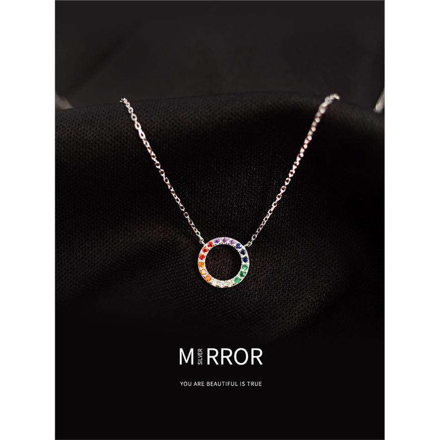 彩虹圆圈创意糖果简约圆形S925纯银项炼锁骨炼新款女