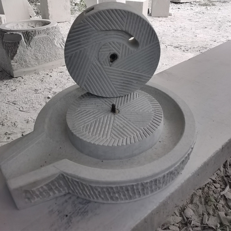 青麻石家用小石磨手工开槽小磨盘非电动石磨复古石水缸摆件可定制