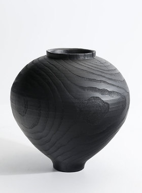 轻奢黑色圆肚花瓶桌面树脂工艺品摆件家居客厅装饰办公室高级感