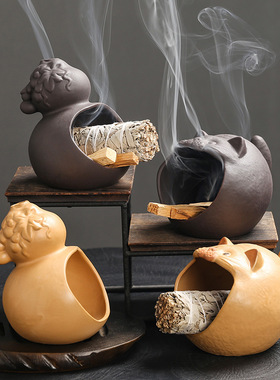 跨境陶瓷秘鲁木燃烧器圣木架鼠尾草托盘香薰熏香炉家居装饰品摆件