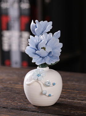 创意陶瓷摆件牡丹瓷陶瓷花桌面装饰摆件瓷花陶瓷摆件家居摆件白瓷