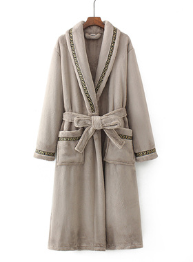 2025新冬法兰绒睡衣男中老年加长睡袍大码保暖加绒情侣家居服女