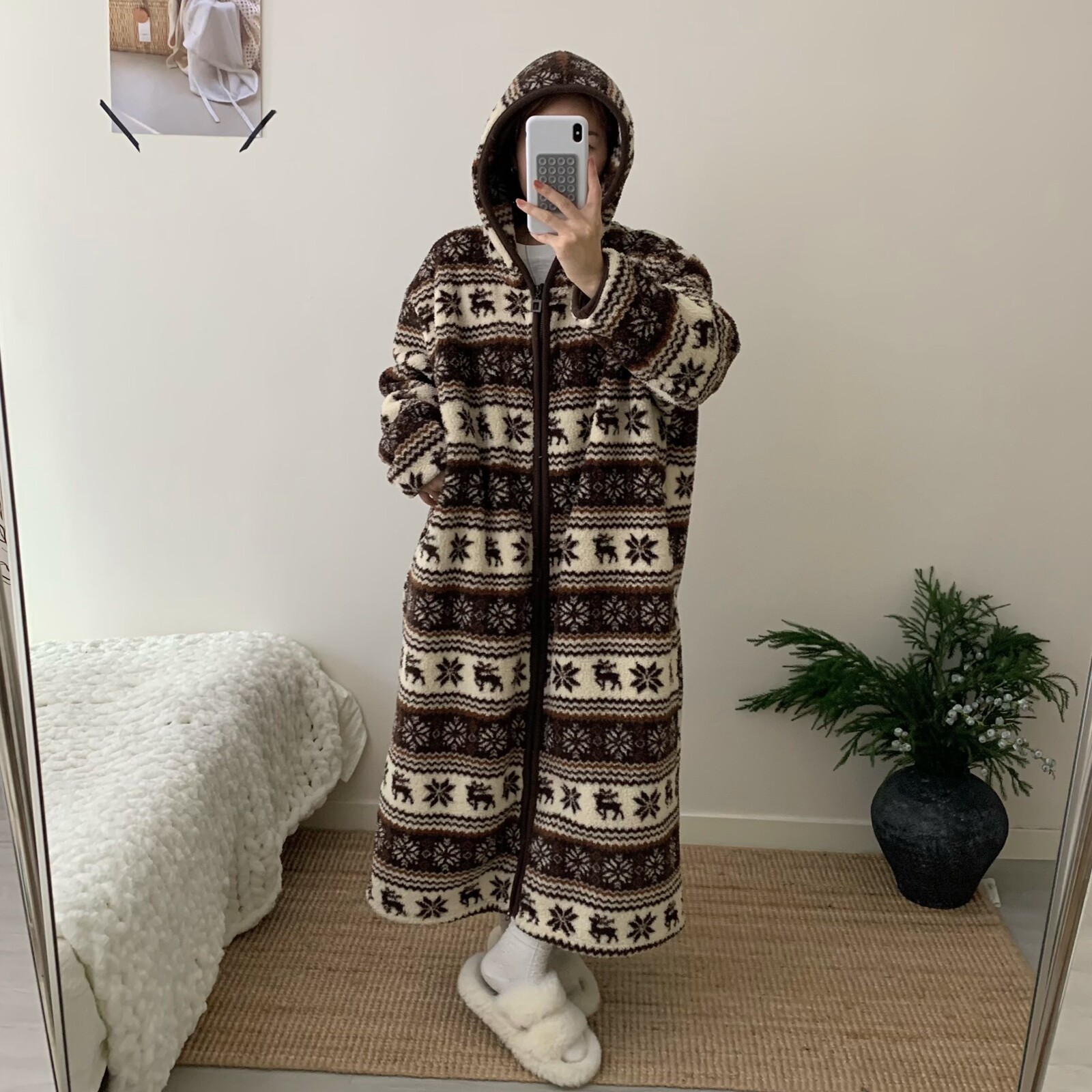 2026双面米粒绒保暖舒适睡衣冬女加长加厚连帽拉链袍可外穿家居服