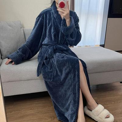 欧美加大加厚法兰绒长款浴袍男