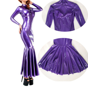 女 乳胶衣 乳胶连衣裙 紧身超长连衣裙 实拍 摆尾裙 素依