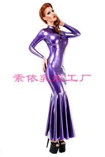 摆尾裙 紧身超长连衣裙 晚礼服 乳胶连衣裙 女