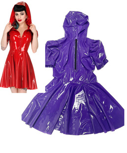 乳胶连衣裙 连帽 kig 乳胶裙子 女 泡泡袖 定制 素依