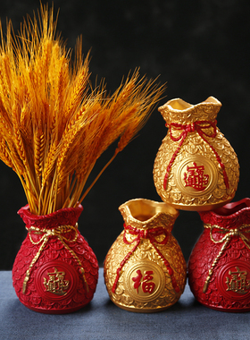 黄金麦穗干花束福袋摆件客厅店铺装饰开业乔迁陶瓷花瓶无孔水培
