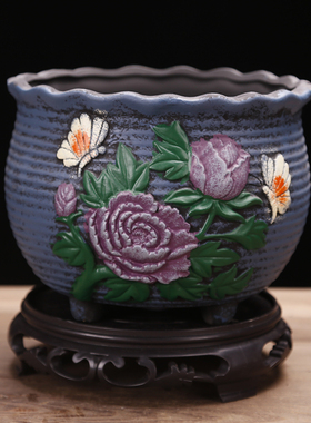 地中海老桩透气个性多肉花盆 家居办公桌复古花盆配底座