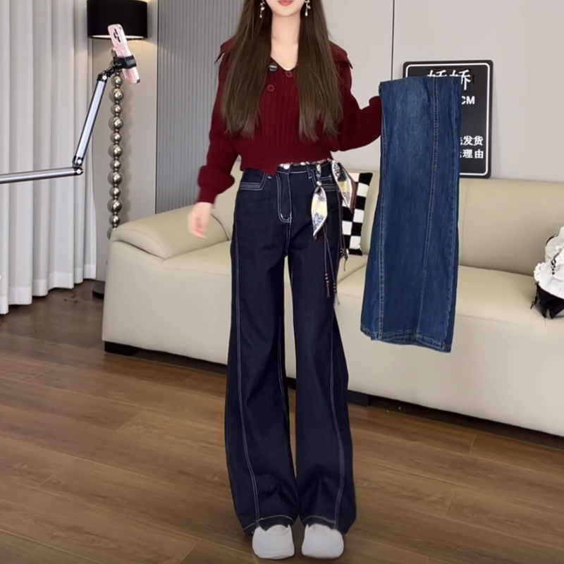 阔腿牛仔裤女春季秋冬2026新款宽松时尚超火慵懒丹宁蓝垂感直筒裤