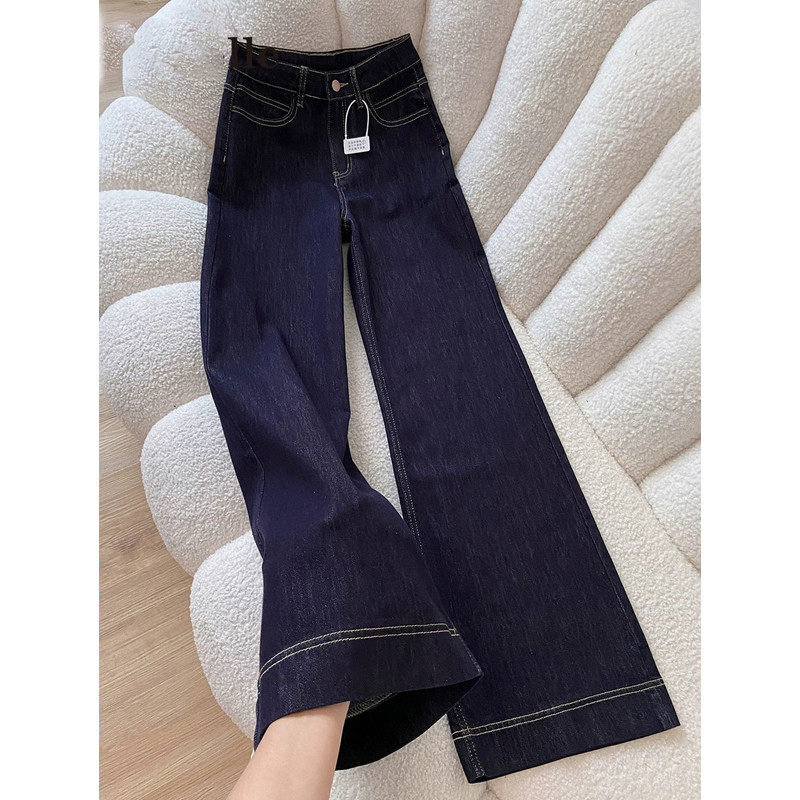 美式丹宁蓝微喇阔腿牛仔裤女春季秋冬2026新款宽松垂感拖地喇叭裤