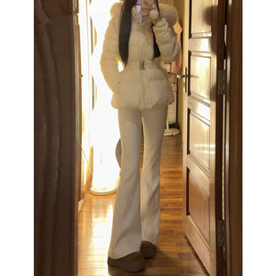 白色微喇牛仔裤女加绒秋冬2025新款高腰弹力显瘦直筒修身喇叭裤子