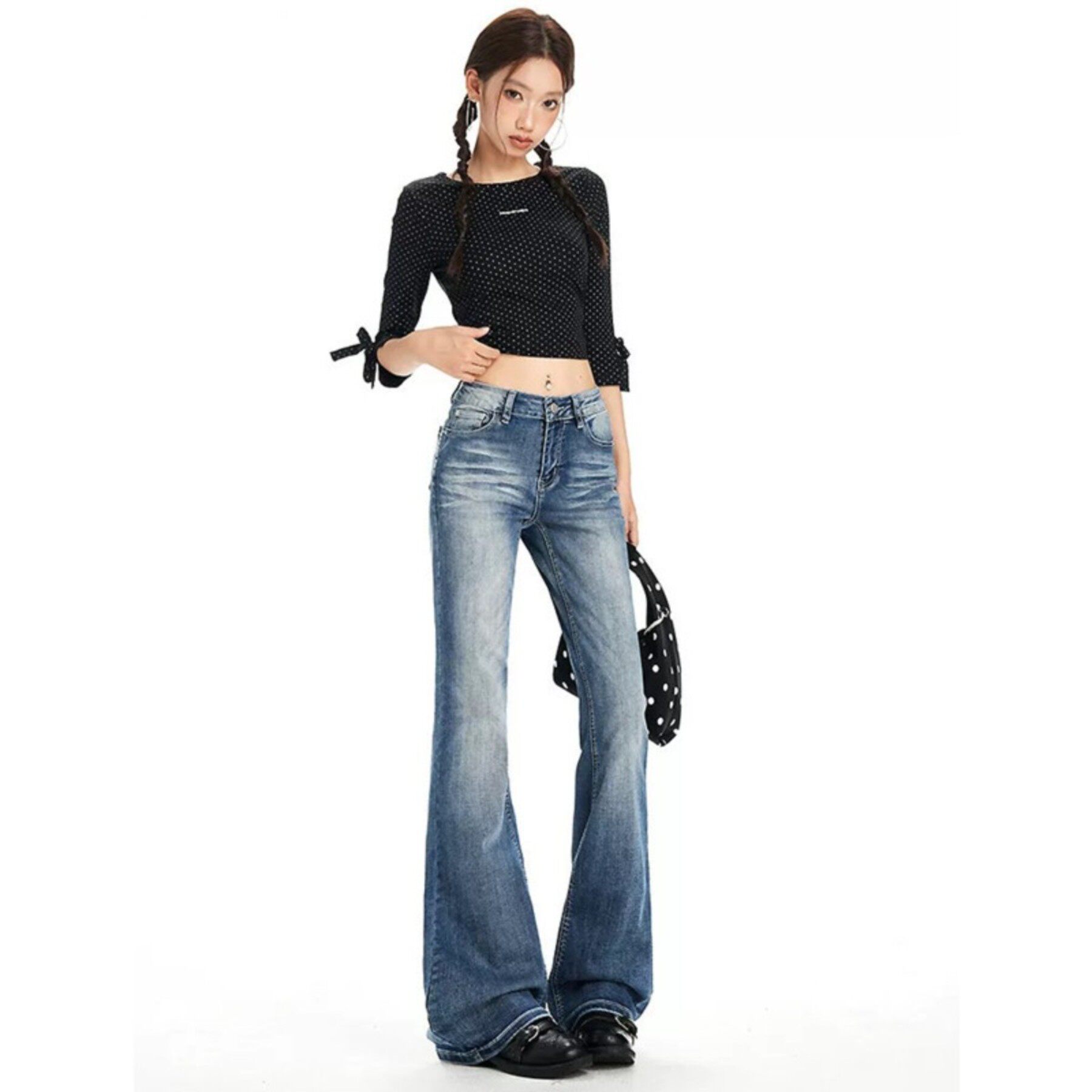 复古水洗蓝色直筒牛仔裤女春季秋冬2026新款窄版宽松显瘦拖地裤子