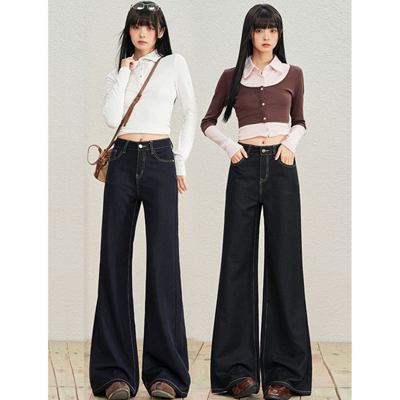 丹宁蓝色牛仔裤女春季秋冬2026新款高个子加长裤子垂感高腰微喇裤