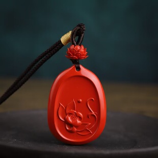 朱砂莲花吊坠高含量红砂一品清廉挂件男女转运项链毛衣链饰品